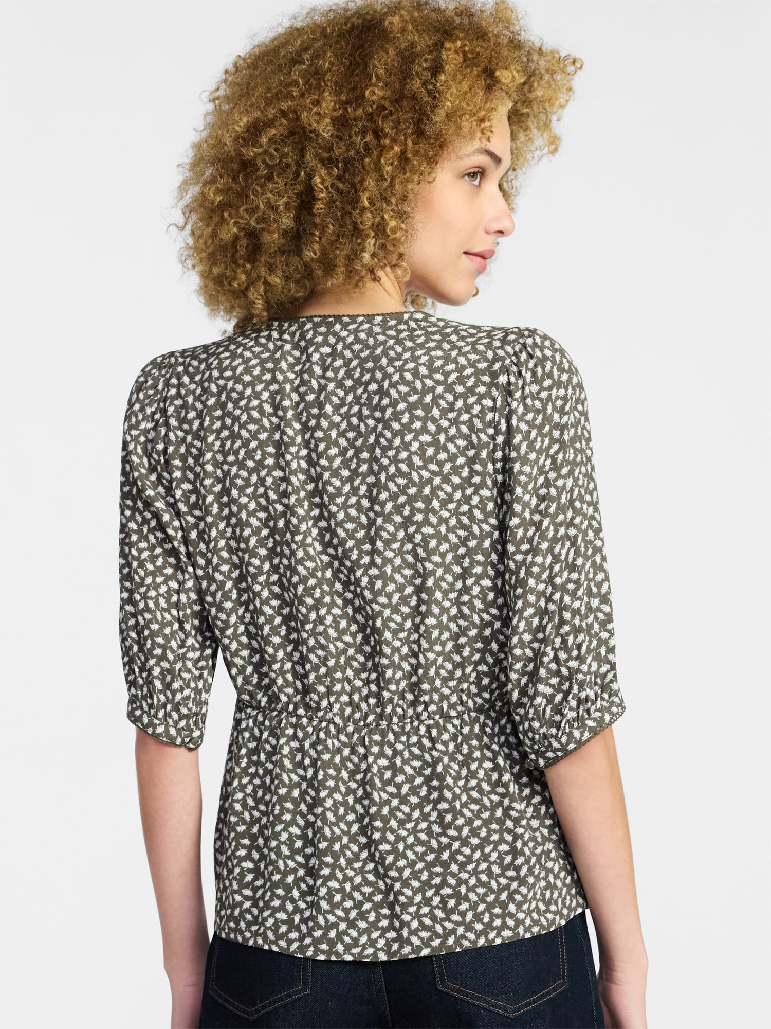 Time and Tru Women’s Empire Waist Top with Puff Sleeves, Sizes XS-XXXL