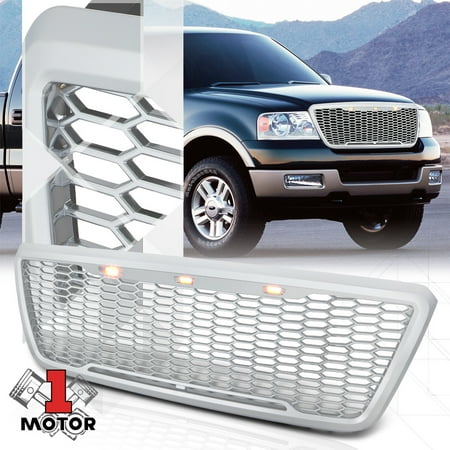 - Chrome Honeycomb Mesh Front Bumper Grille w/LED DRL Light for 04-08 Ford F150 05 06 07
