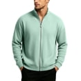 thumbnail image 3 of Men Vertical Rib Knit Jackets Liweisiy Full Zip Stand Collar Oversized Long Sleeve Coat Casual Cardigan Coat Green M, 3 of 8