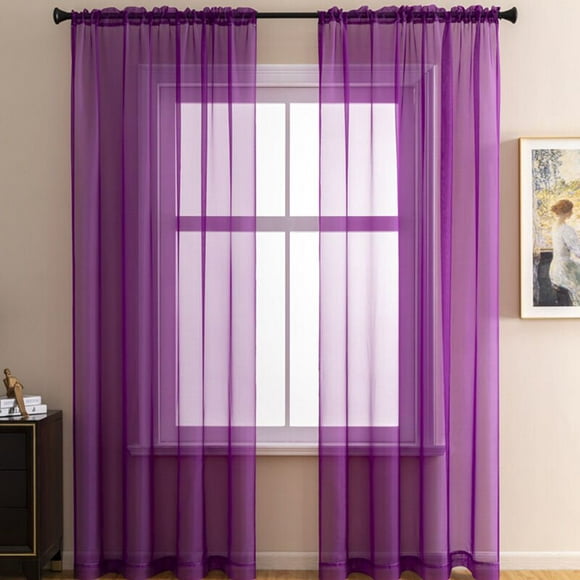Voile Curtain Purple 140x160 cm Soft Short Curtain Rod Pocket Ready to Hang Semi-Sheer Indoor Voile Curtains Set of 2 Curtains for Small Windows Living Room Modern Kitchen Bedroom Girl