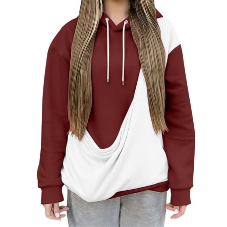 Comdrip Baggy Hoodie Adult Women Men Oversized Printed Sweatshirts Pullover Women s Loose Casual Sweatshirts Pet Carrier Hoodie Wine XL