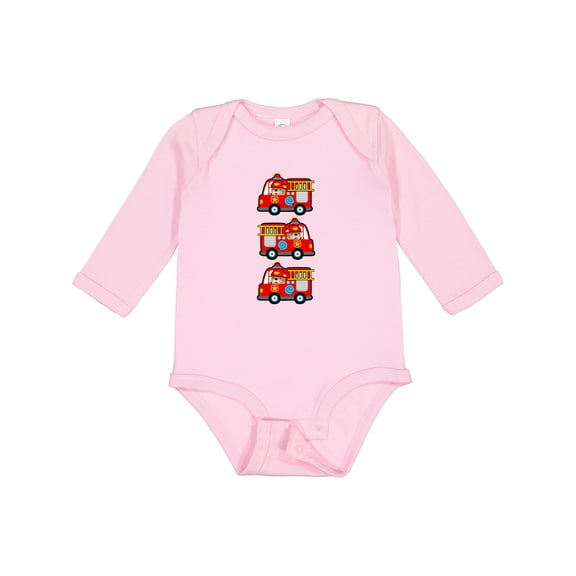 Inktastic Fire Truck Firefighter Bear Boys or Girls Long Sleeve Baby Bodysuit