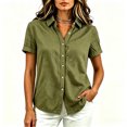 thumbnail image 4 of Asgosdo Womens Button Down Shirts Cotton Linen Short Sleeve Collared Loose Fit Tops Soft Cozy Summer Blouses, 4 of 6