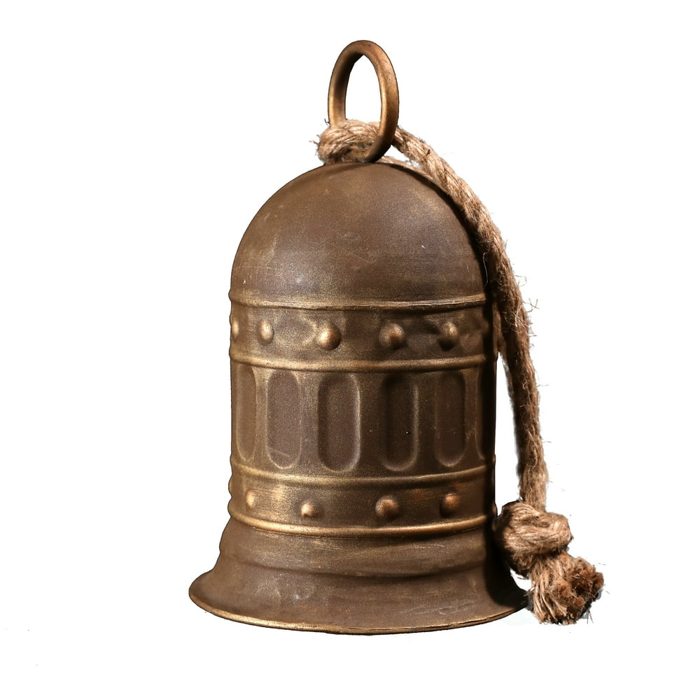 Large Vintage Style Metal Decorative Bell with Rope for Garden and Home