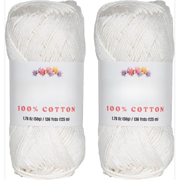 Cotton Yarn - 100% Cotton Yarn for Crocheting and Knitting, Mercerized Cotton Amigurumi Yarn Fine-Sport 2 1.76 oz (50g) / 136 Yrds (125 m) 2 Skeins