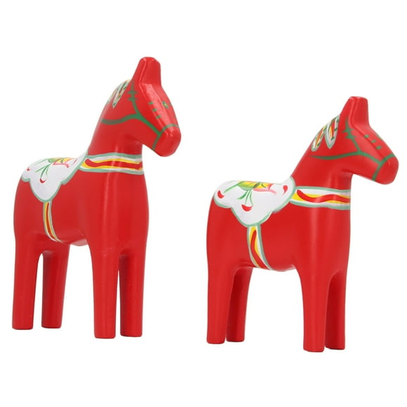 1 Pair Hand Painted Swedish Wooden Dala Horse Figurine, Traditional Red Wooden Swedish Dala Horse Green, Swedish Dala Horse Statue with Hand Painted Decor for Christmas Gift