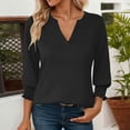 thumbnail image 2 of MIXUE Boho Tops For Women Summer Solid Color V Neck Long Sleeve Casual Lace Trim Party Pullover Shirts For Women Tee Shirts Daily-Wear,Black,S, 2 of 7