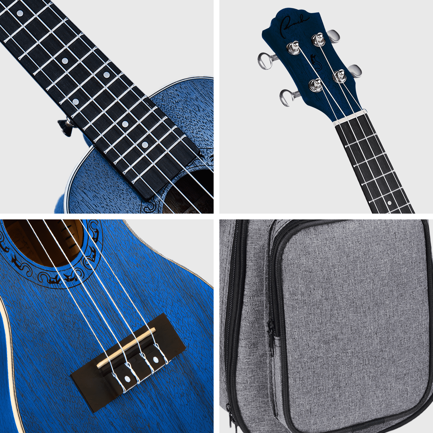 Ranch 26 Inch Blue Tenor Ukulele Kit for Adults | Sapele Wood Uke w/ Gig Bag & 12 Free Online Lessons