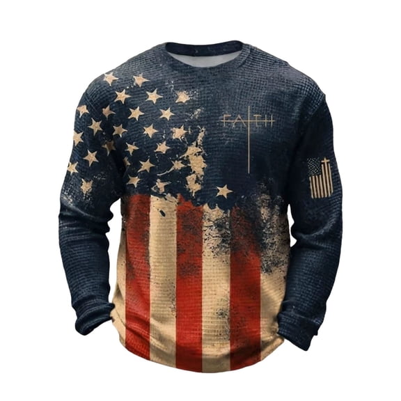 xfsWaSs Men's American Flag T-Shirt 4th Of July Long Sleeve Shirts Independence Day Tops Comfort Fit Casual Pullover Relaxed Fit Tshirts Stylish Tee Shirt