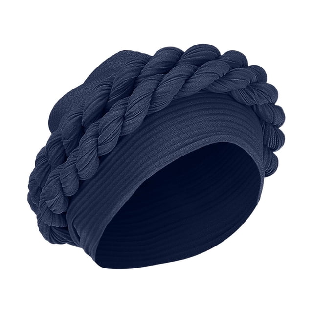 Breezora Textured Twist Headwrap Cap For Women Coiled Rope Design Stretchy Head Cover For Modern Fashion Navy