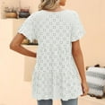 thumbnail image 4 of Camiseta de mujer con cuello redondo, manga corta con volantes, Color puro, holgada, elegante, Jersey de verano, 4 of 6