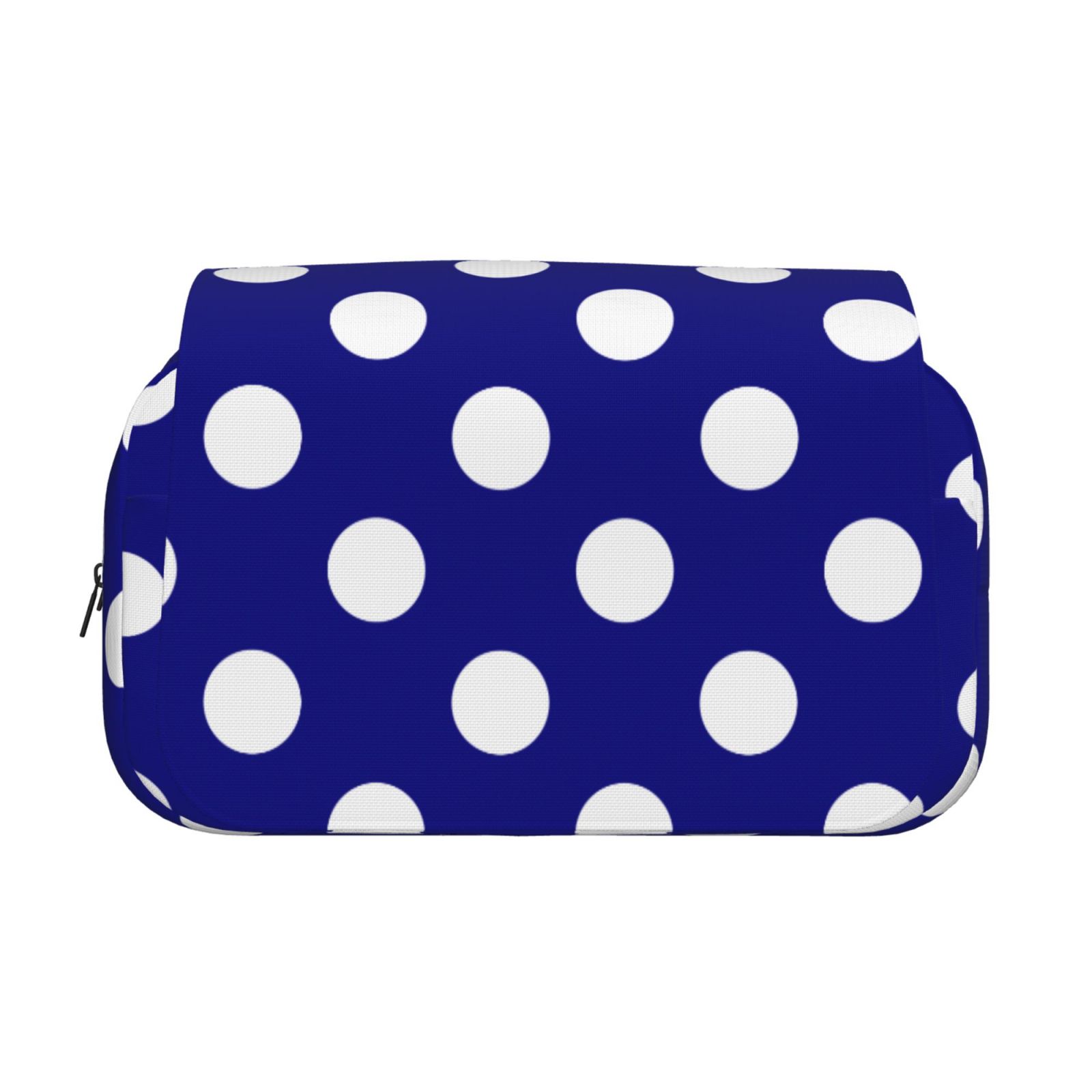 Rateoe Navy And White Polka Dot Pattern Double Clamshell Pen Case, Storage Organizer with Two Zipper Compartments– Holds Up to 50 Pencils & Pens