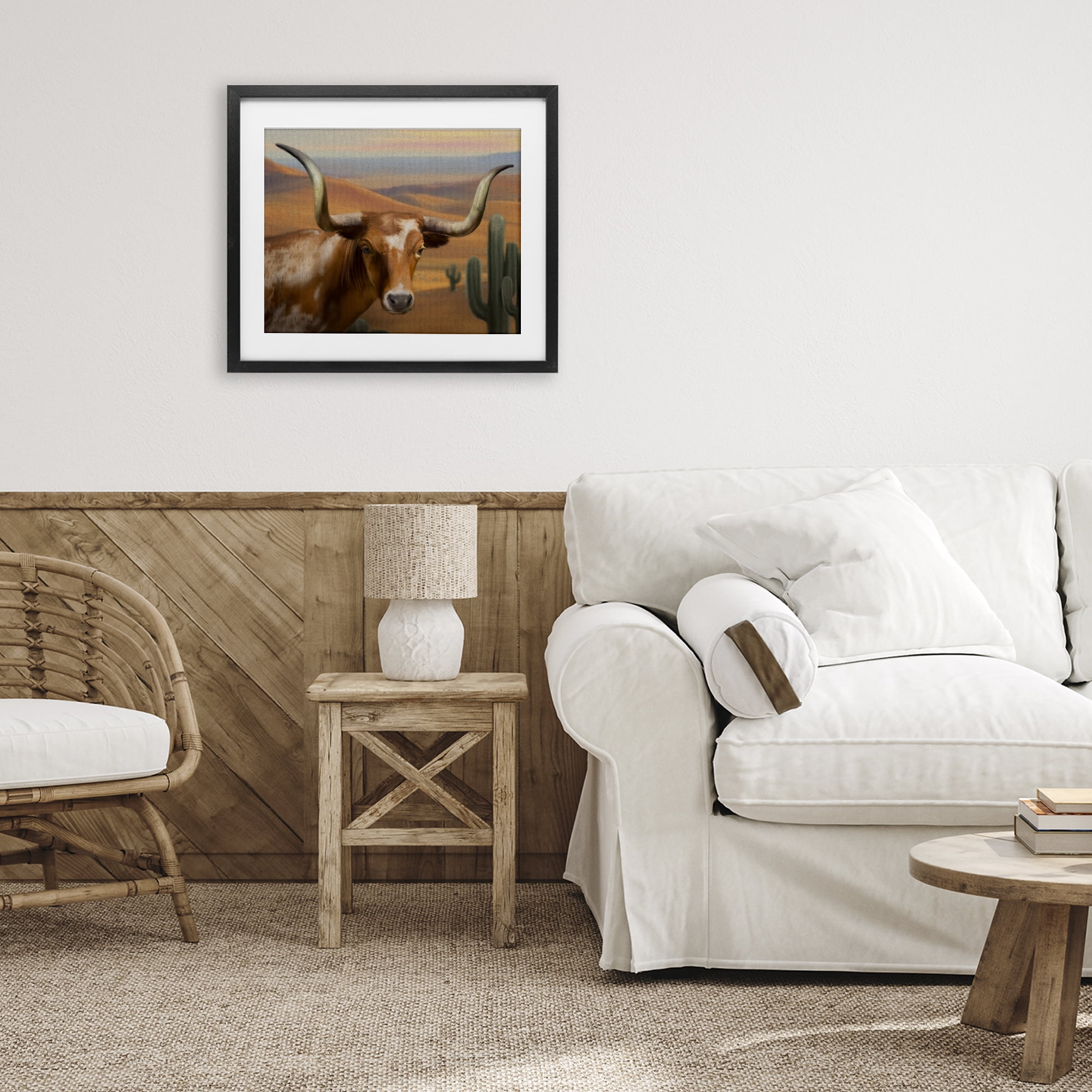 Stupell Industries Longhorn Western Landscape Black Framed Print Under Glass, design by Matthew Piotrowicz