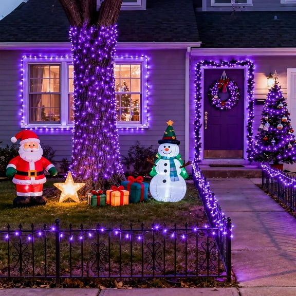 YUYAN-500 LED Purple Christmas Lights, 173ft 8 Modes Christmas String Lights Outdoor Waterproof, Green Wire Purple LED Light for Indoor Party House Xmas Decorations