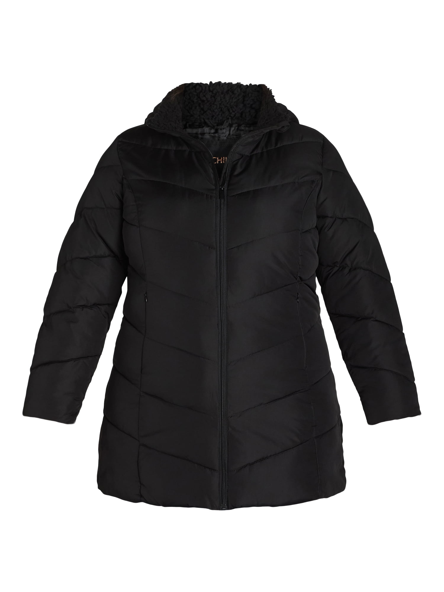Big Chill Women's and Women's Plus Chevron Quilted Puffer Jacket with Hood, Sizes S-3X