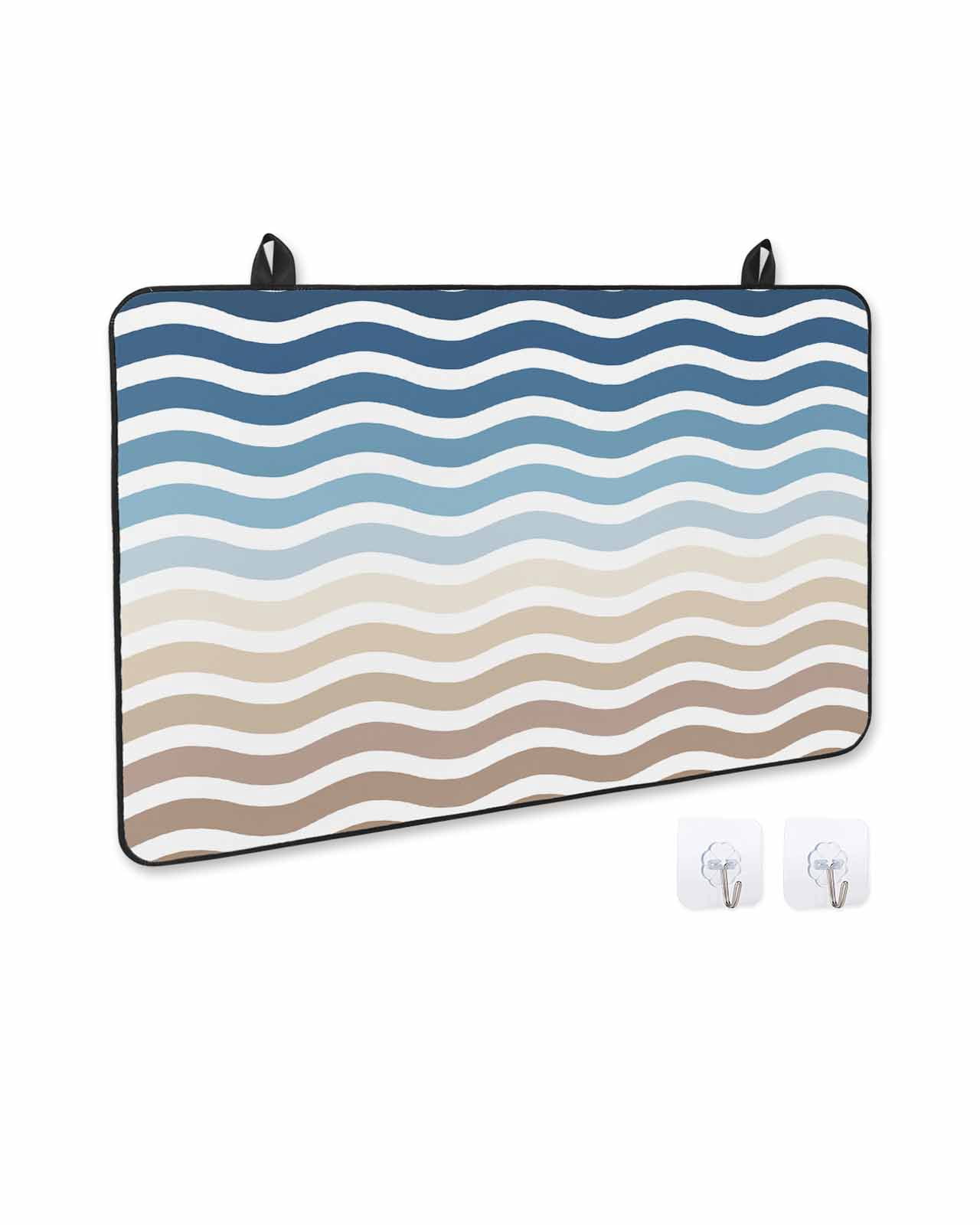 nqOlkjepod Large Induction Cooktop Protector Mat 24"x21", Navy Blue Brown Ombre Moire Stove Top Covers for Electric Stove, Water Ripple Stripe Farmhouse Stove Burner Cover Mats Stove Cover