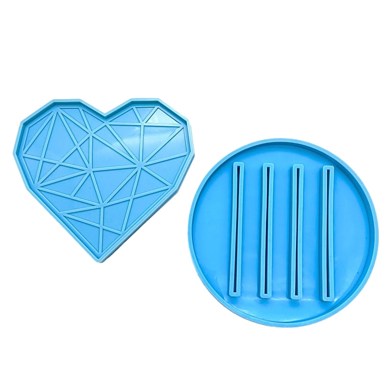 Coaster Resin Molds Set Silicone Coaster Storage Rack Mold Heart Silicone Epoxy Casting Mold for DIY Art Craft Cup Mats