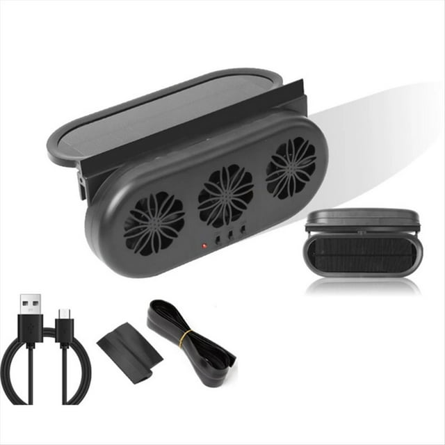 Ventilador de Escape Automóvil con Energía Solar Ventilador de Enfriamiento Automóvil Eléctrico 3 Cabezales Ventilador de Ventana Carga USB Radiador de Asiento Trasero Delantero A