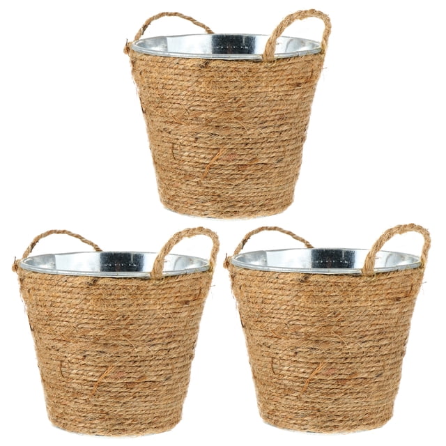 EeaseCA 3pcs Iron Buckets Flowerpot Planter Gardening Plant Pot with Hemp Rope Handle