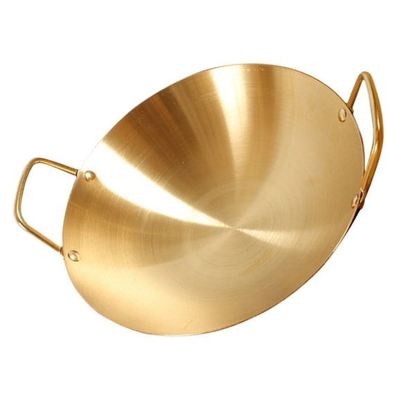 Mobestech Golden Stainless Steel Double Ear Pan Practical for Home Cooking