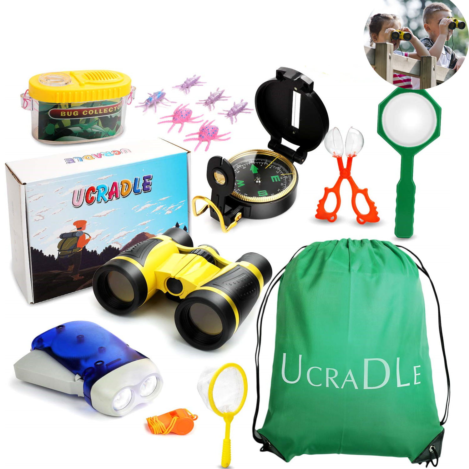 Hat for Boys and Girls Binoculars Adventure Kidz Outdoor Bug Exploration Kit Critter Cage Backpack Magnifying Glass Butterfly Net Bug Containers and Viewers 