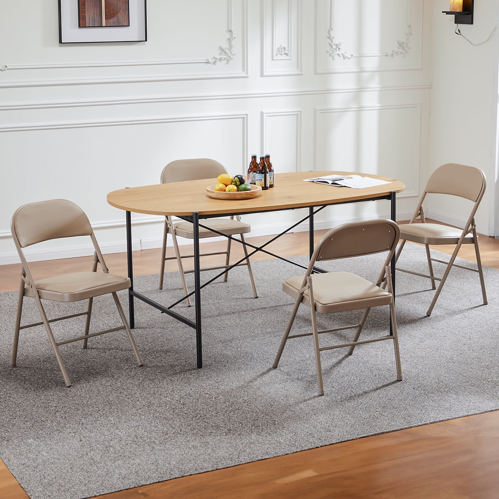 Folding Chair 4-Pack, Leather Padded, Easy Storage & Carry, Indoor Outdoor Use