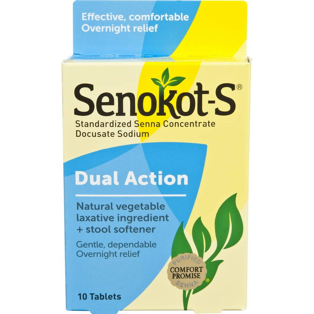 SenokotS Dual Action Natural Laxative Plus Stool Softener, 10 Ct