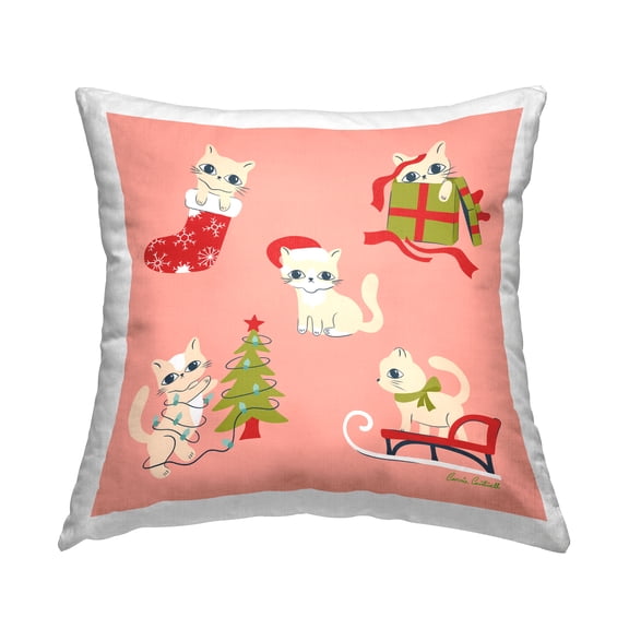 Stupell Industries Festive Cats Cute Holidays Decorative Printed Throw Pillow, 18 x 18