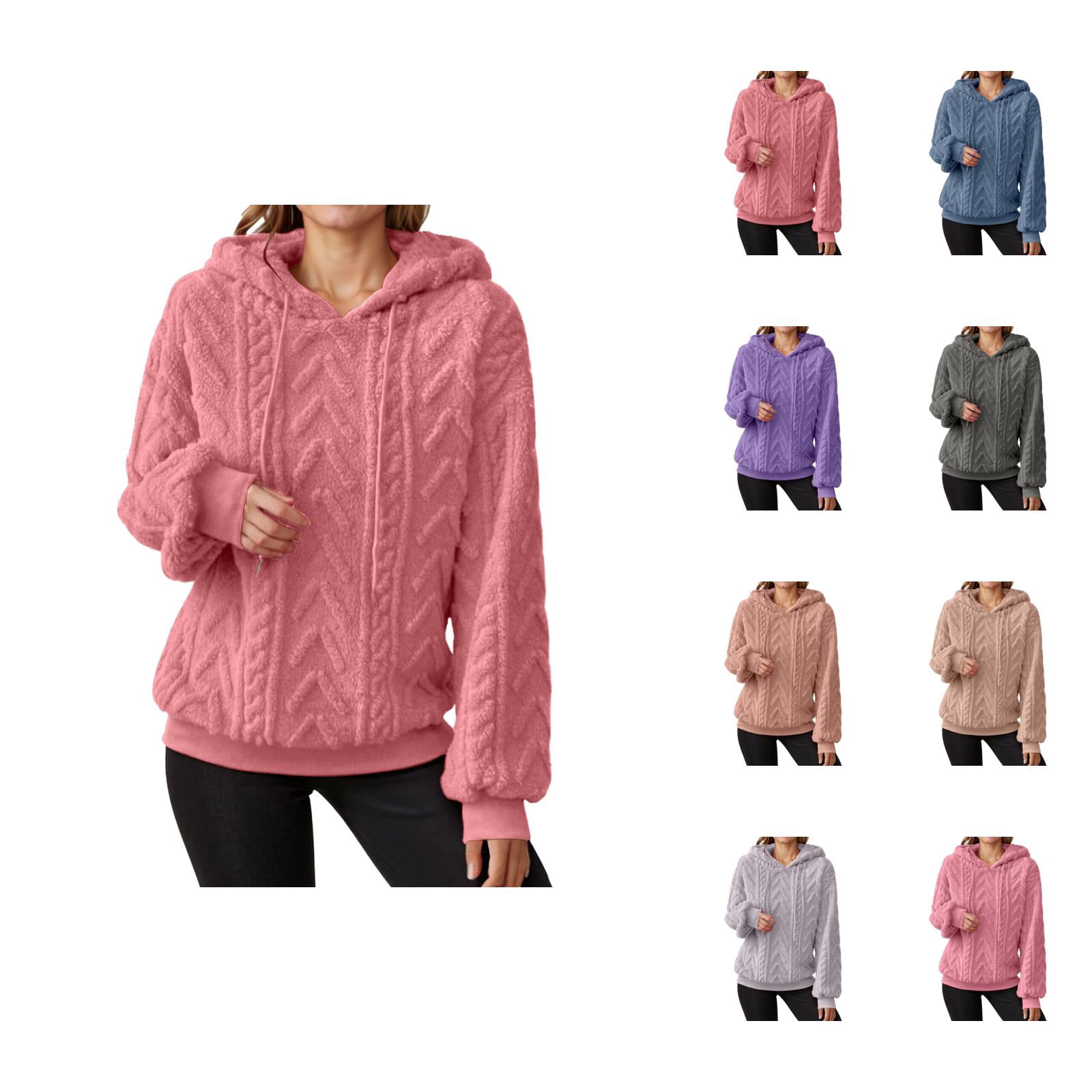 Sweater Hoodies for Women 2025 Long Sleeve Drop Shoulder Lined Sweater Hoodie Hooded Sweatshirt Women Pullover