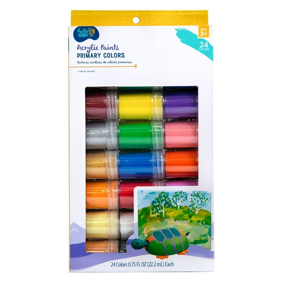 Hello Hobby 24-Pack 0.75 fl oz Kids Multi-Color Matte Acrylic Paint Set for Arts, Crafts, and DIY Projects