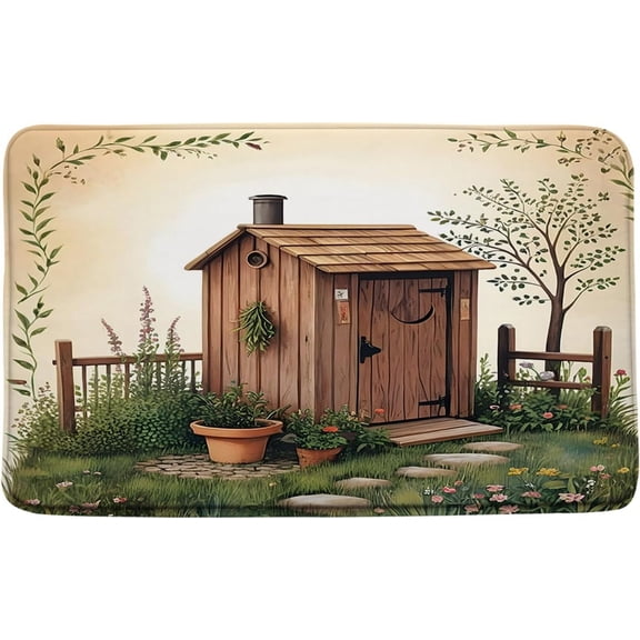 Outhouse Bath Mat Vintage Primitive Country Backhouse Rustic Farmhouse Grass Garden Yard Soft Memory Foam Rug for Bathroom Kitchen 16x24 Inch