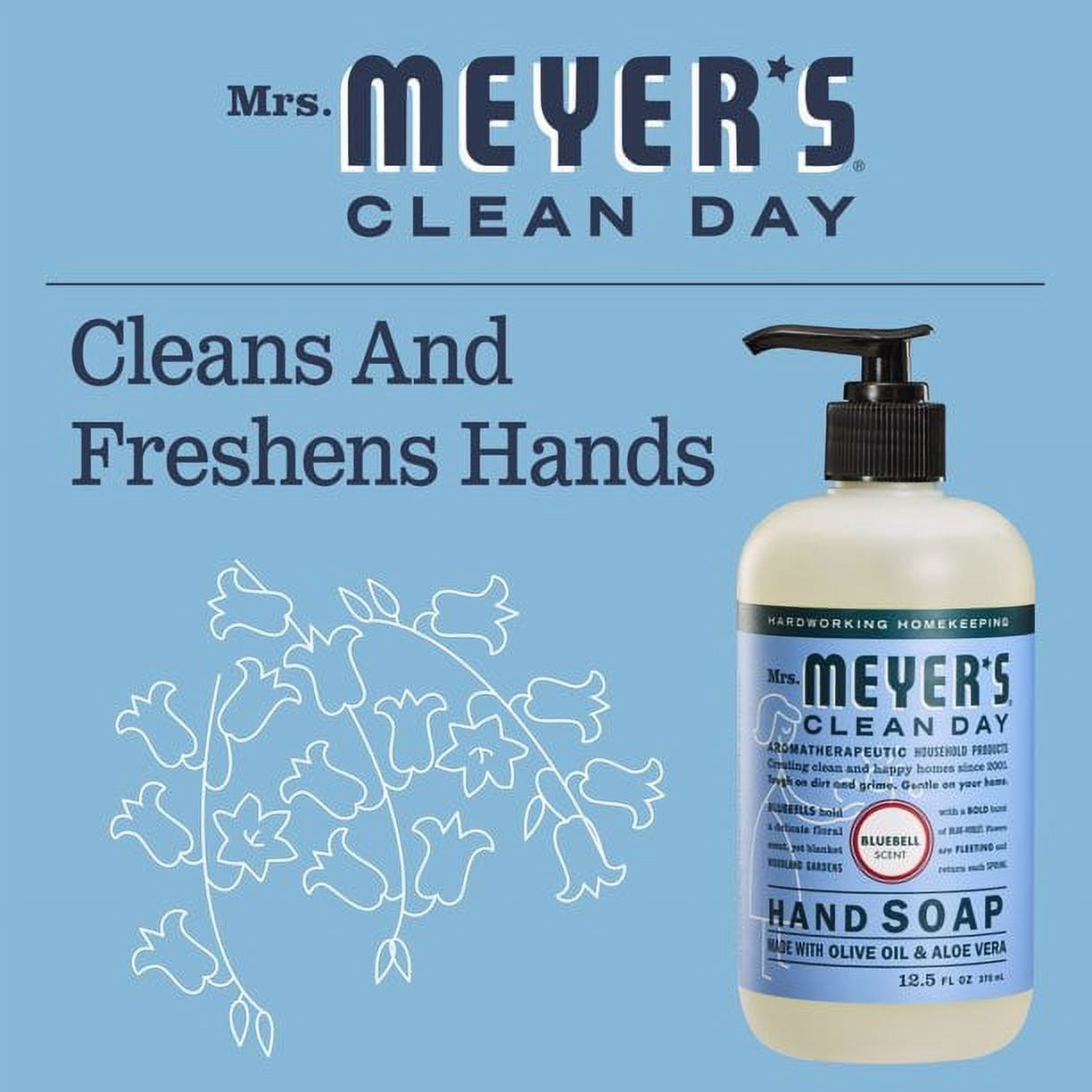 Mrs. Meyer's Clean Day Liquid Hand Soap, Bluebell Scent, 12.5 Ounce Bottle (Pack of 3)