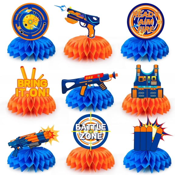 9 Pcs Dart War Honeycomb Centerpieces, 3D Table Decorations for Dart Battle and Dart Birthday Parties, Perfect for Dart War Party Decor Supplies