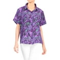 thumbnail image 6 of HAPPY BAY Women's Button Down Blouses Casual Summer Beach Party Blouses Shirt Open Front Blouse Short Sleeve Vacation Shirts Hawaiian Dresses for Women XXL Abstract, Autumn Purple, 6 of 6