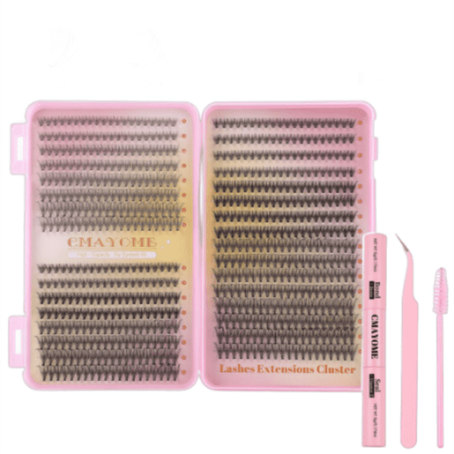 DIY Cluster Lashes Kit: 30D/40D/50D Mixed Curl, Ultra-Large Capacity, Reusable High-Density Fiber, Easy Application for Beginners, Long-Lasting Sweatproof, Pink Tools Included - DIY-JMS-180