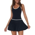 thumbnail image 1 of PISONIC Womens Tennis Golf Dress with Built-in Bra Shorts Racerback Color Block Pleated Hem Athletic Dresses with Pockets, 1 of 7