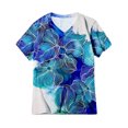 thumbnail image 2 of Gibobby Casual Playera de Manga Corta para Mujer Camiseta manga corta con estampado flores y cuello en V para mujer(Azul,XL), 2 of 4