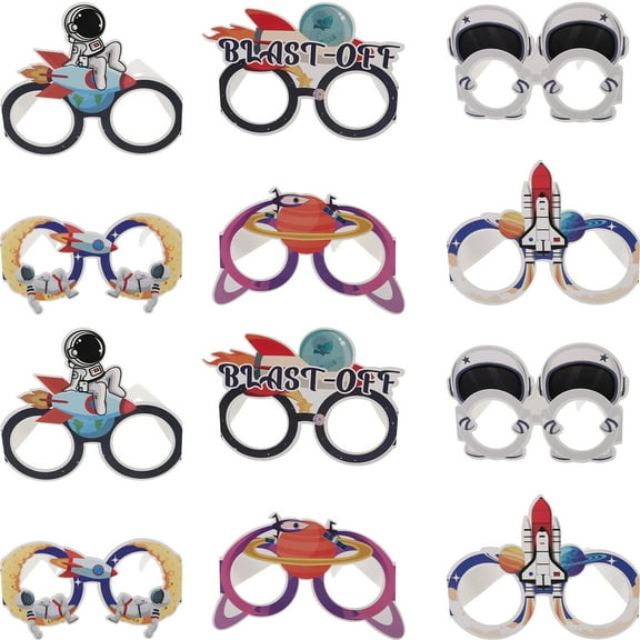 12pcs Outer Space Theme Paper Eyeglasses Outer Space Party Decorations Photo Booth Props