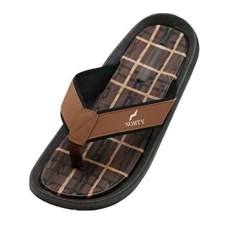 

Norty Men s Plaid Flip-Flop Thong Sandal 11 Medium Brown/Tan -