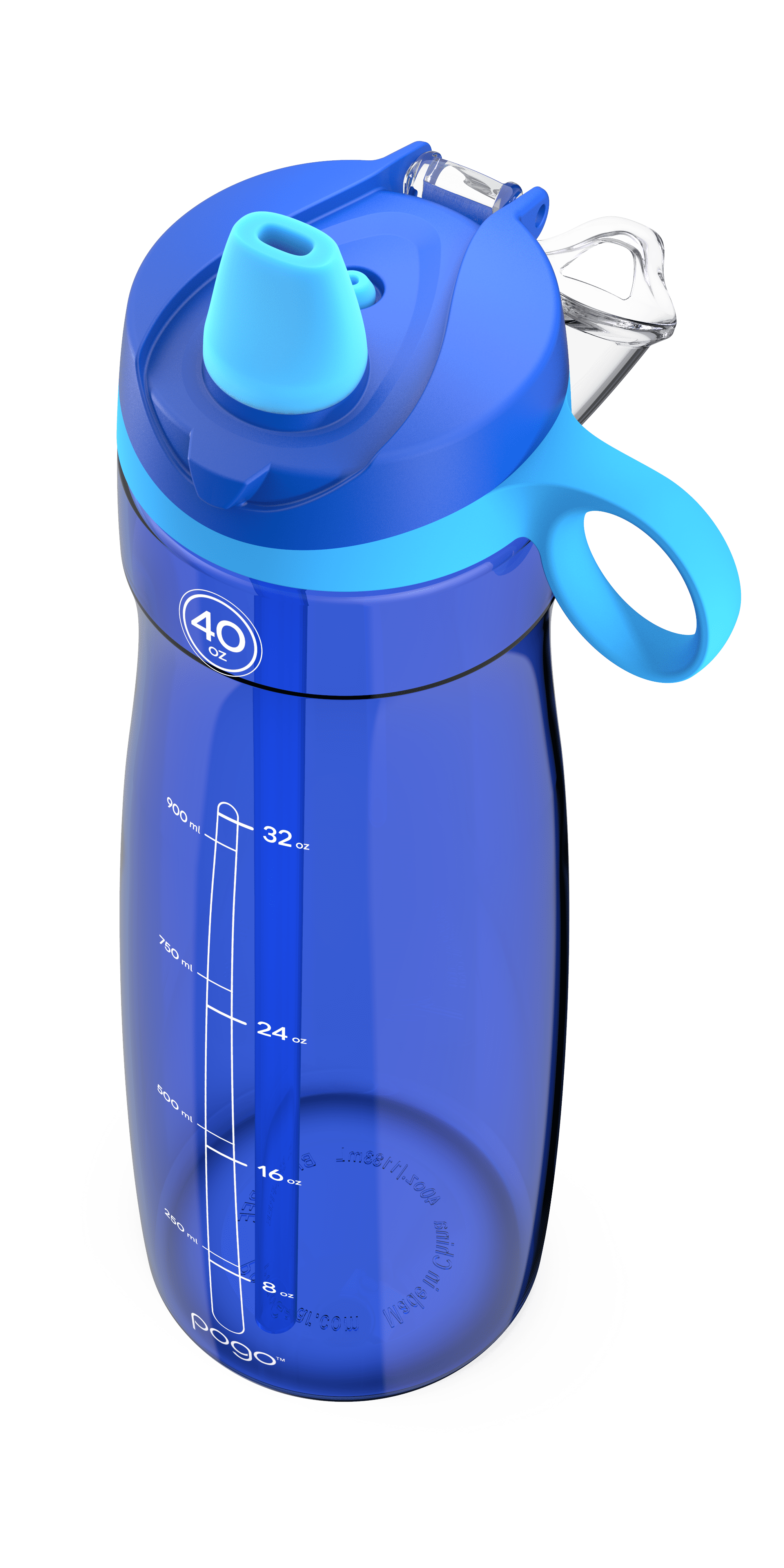 Pogo BPA-Free Tritan Water Bottle with Soft Straw, Grey, 40 oz