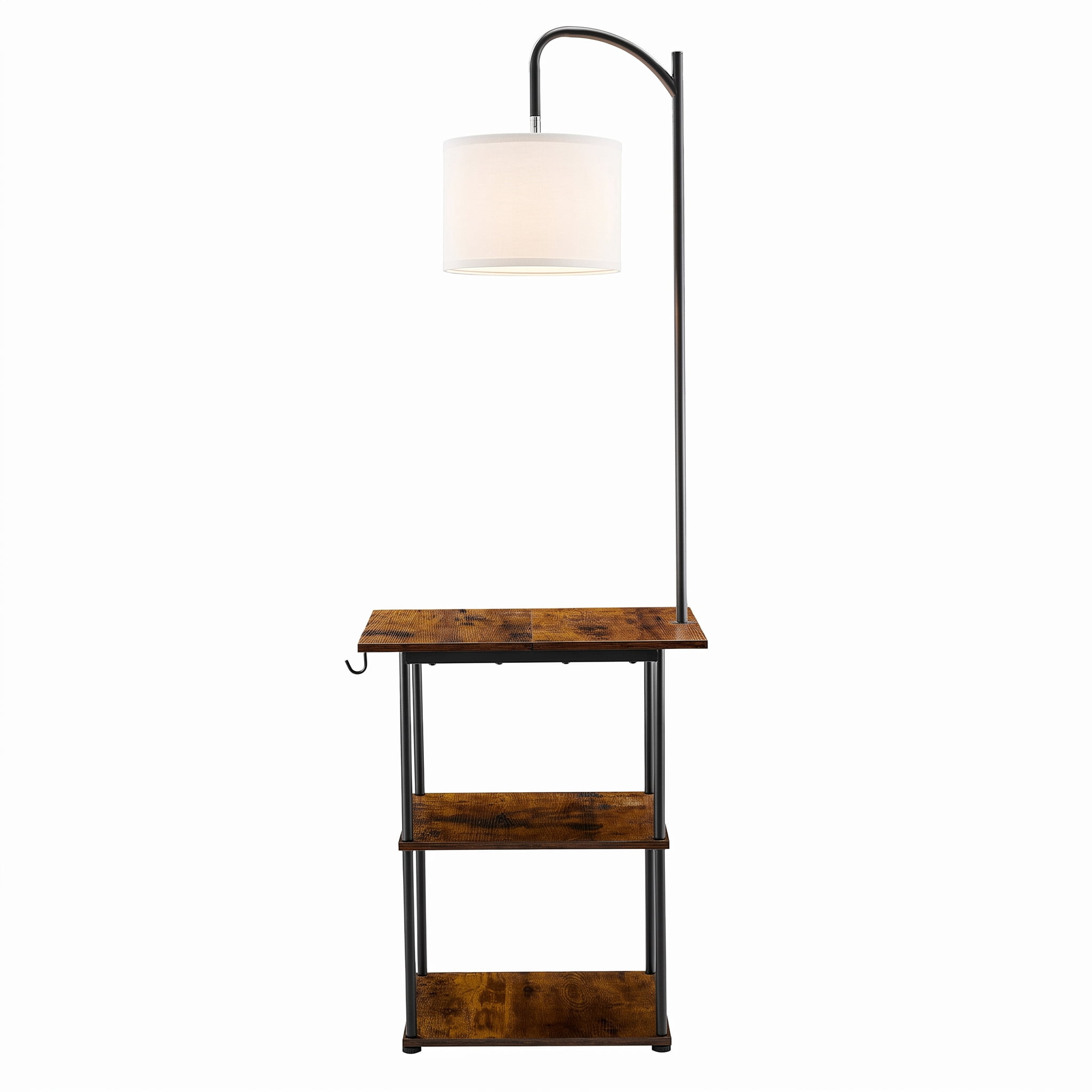 Floor Lamp with Table, Narrow 3-Tier End Table with Open Shelves & 3 Color Temperature Lighting, Side Nightstand Bedside Desk with USB & Type C & AC Charging Port for Living Room, Bedroom, Dorm