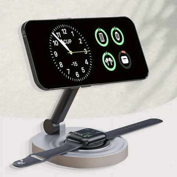 2 in1 Foldable Wireless Charger-Fast Magnetic Charging Station Docking for iPhone 15/14/13/12 Series iwatch 9-2 and AirPods 3/2/Pro-Compact Multi-Device Charging Stand