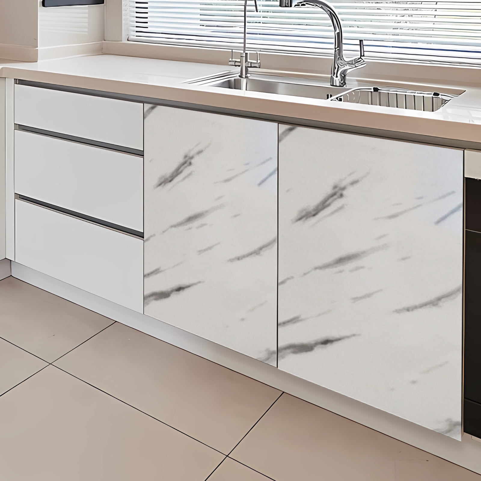 Inerposs Faux Marble Adhesive Film, Kitchen Countertop Wrap, Waterproof Oil-Resistant Cabinet Sticker, DIY Home Decor Solution, Easy Peel and Stick Installation
