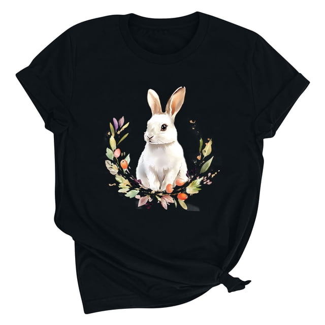 Pantalones Cortos para las Mujeres Sexy Pascua Moda Impresión Cuello Redondo Tee, Poliéster Ligero Casual Top para Primavera Verano Diario, Blusa de Suéter