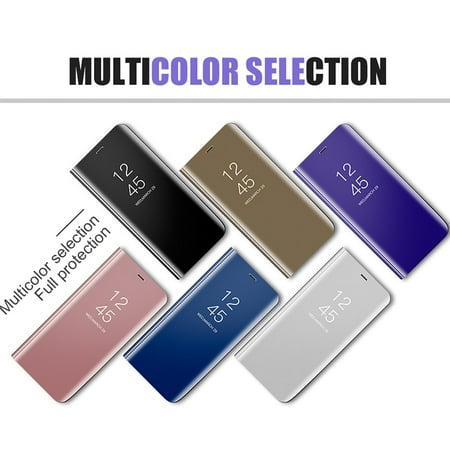New Mirror Phone Samsung S9 Case cover Plating Mirror Flip Stand Clear View Phone Case For Samsung Rose Gold color ()