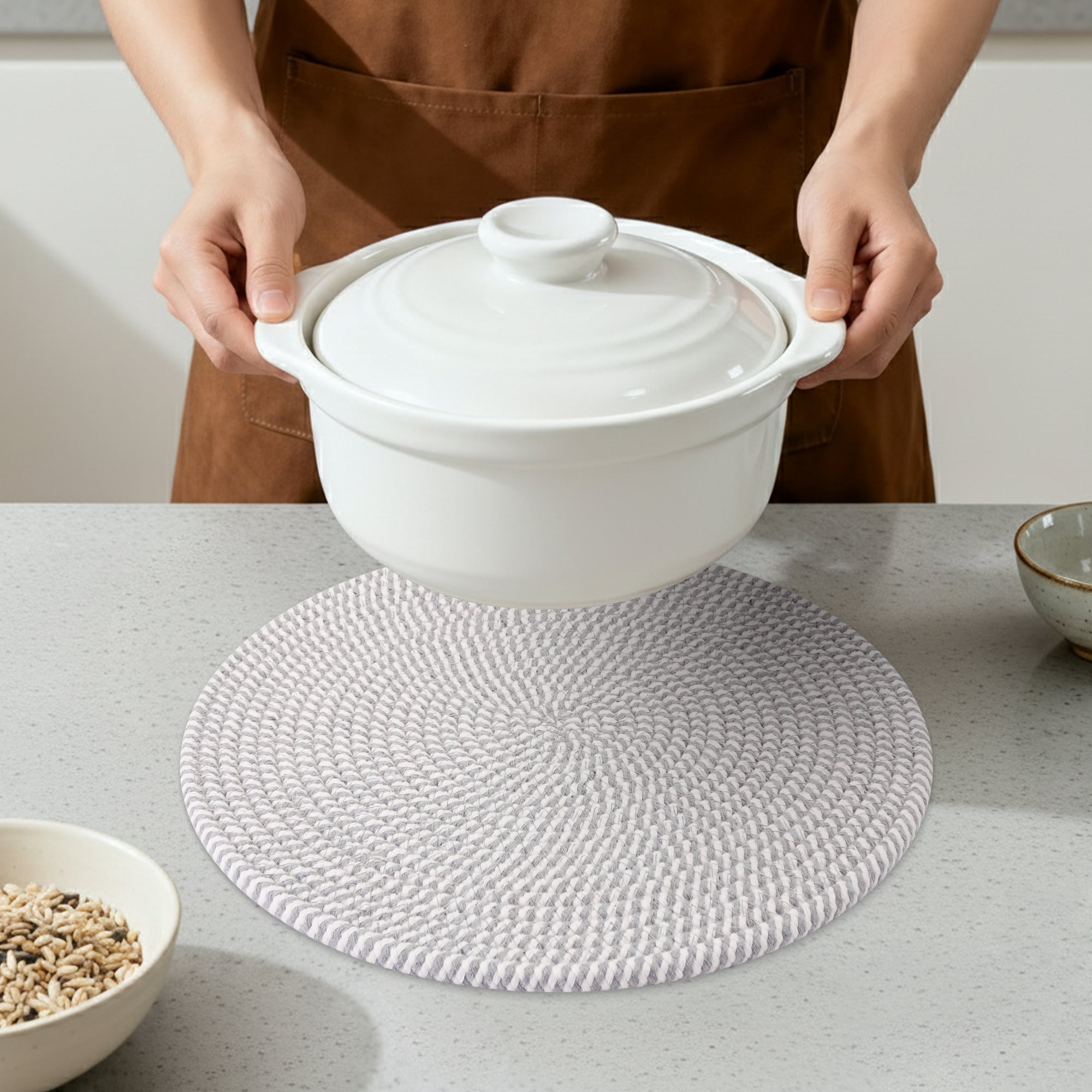 Unique Bargains 4Pcs Round Woven Table Placemats Gray 13x13inch