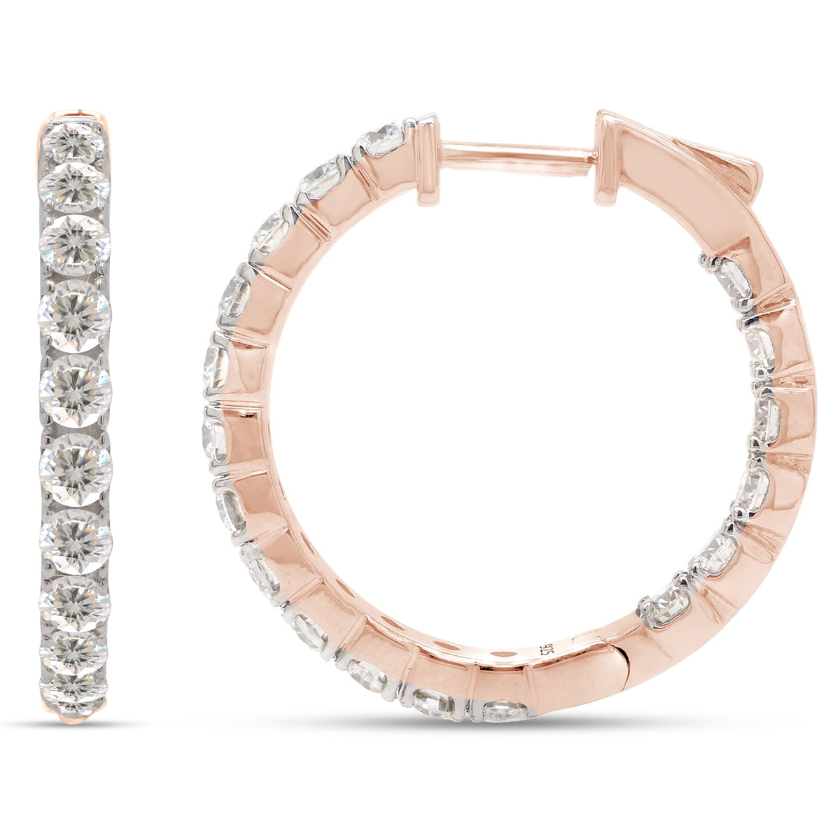 AFFY 2.10CT Round Moissanite Diamond Inside Outside Hoop Earrings for Women 14K Rose Gold over Silver