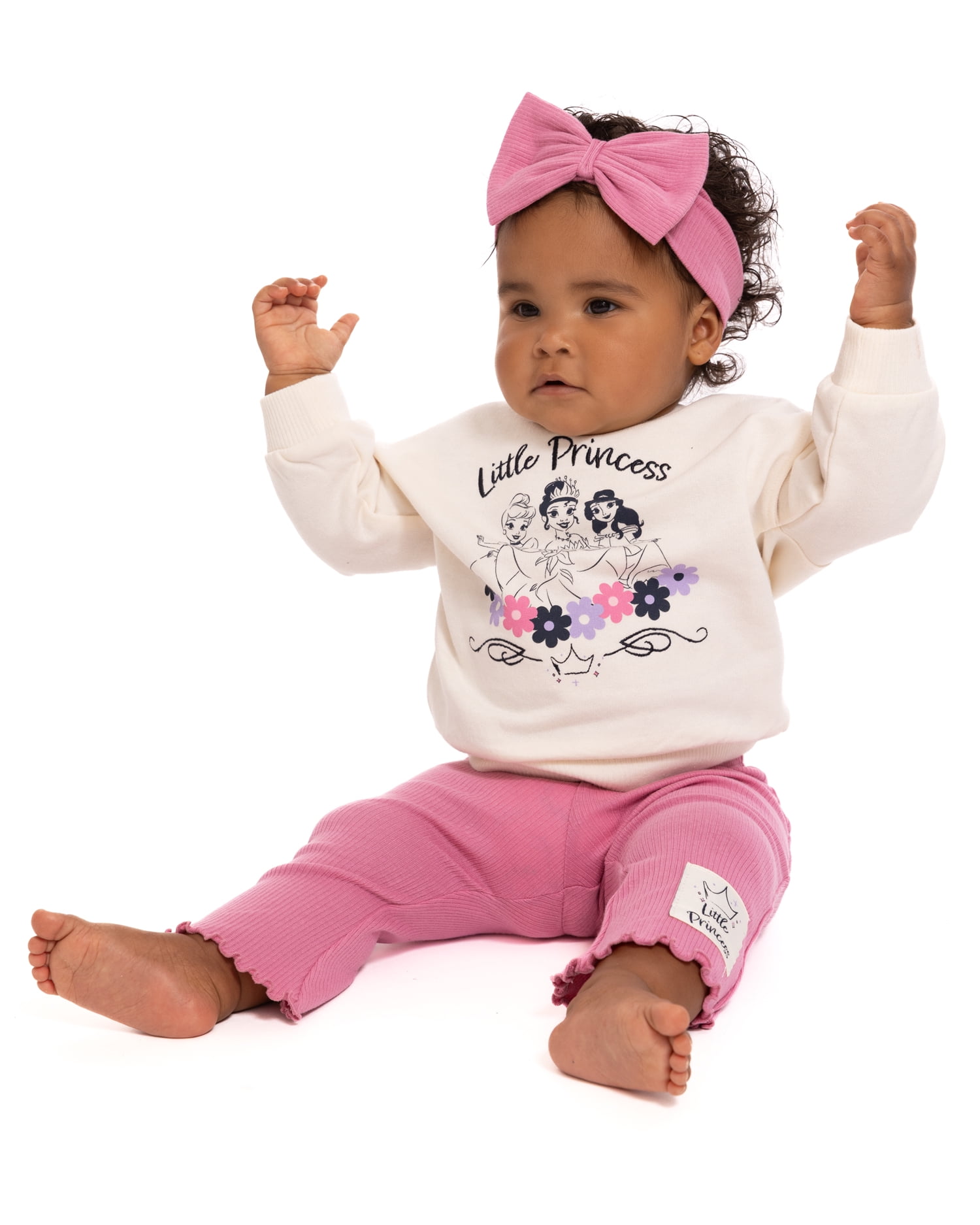 Disney Princess Baby Girls Crewneck Sweatshirt, Leggings and Headband Set, 3-Piece, Sizes 0/3M-24M