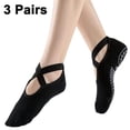 thumbnail image 1 of 3 pares de calcetines de yoga para mujer con empuñaduras y correas antideslizantes, ideales para pilates, barra pura, ballet, danza y entrenamiento descalzo, 1 of 8