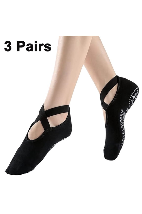 3 Pairs Yoga Socks for Women Non-Slip Grips & Straps, Ideal for Pilates, Pure Barre, Ballet, Dance, Barefoot Workout